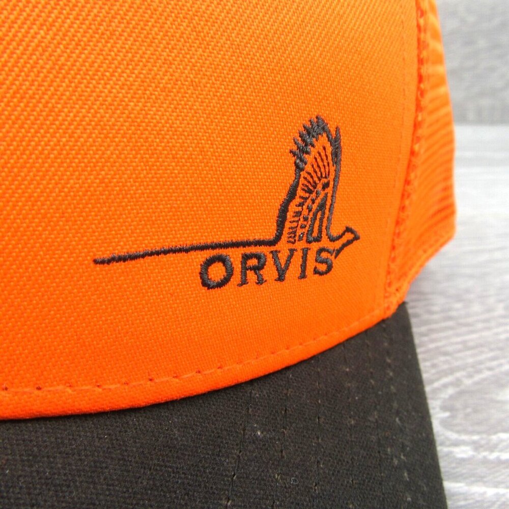 Orvis Pheasant Logo Orange Mesh Trucker Hat Cap Men's Snapback NEW - Picture 5 of 13